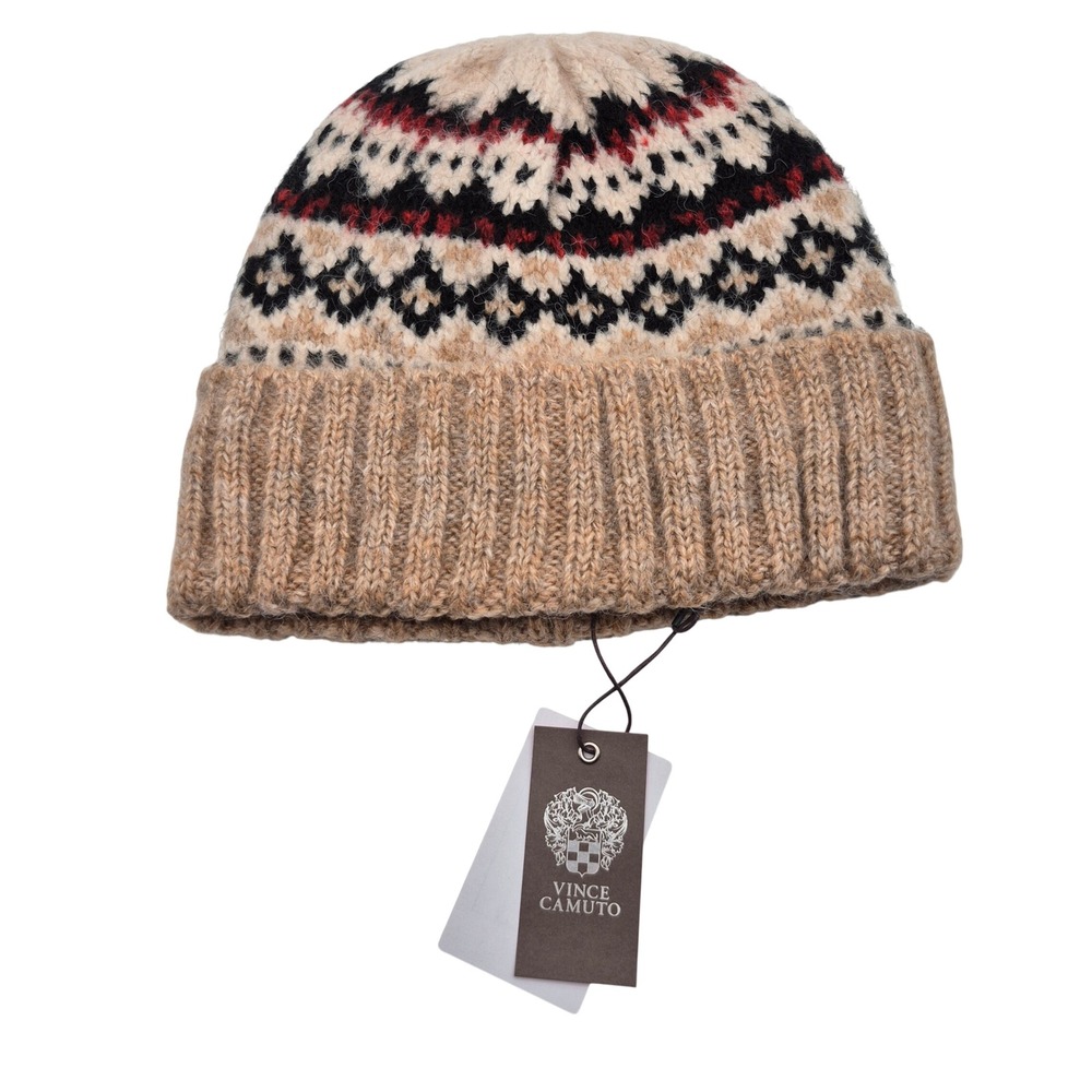 Vince Camuto Brushed Fair Isle Beanie Hat One Size Fits Most Camel Tan Unisex